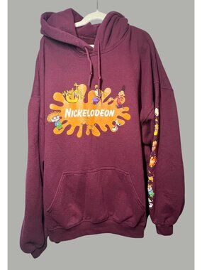 Nickelodeon XL Maroon Hoodie Featuring 90s Cartoon Characters Cotton/Polyester B